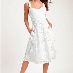 Lulus Divine Beauty White Lace Midi Dress pockets!